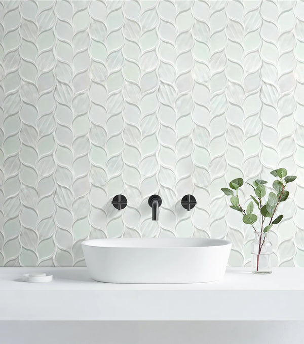 Laser Cut 11"x12" Iridescent Unique Ascending Vine Leaf Design Glass/Stone Mixed Diamond Mosaic Wall Tile( 9.2 sq. ft. /Box )