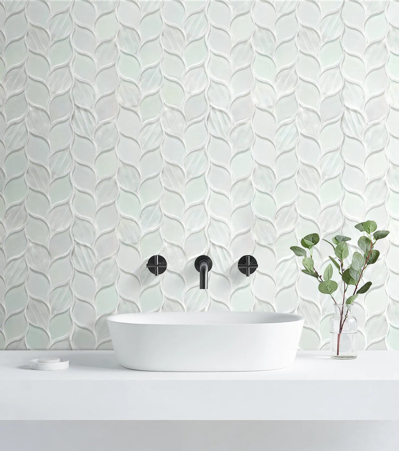 Laser Cut 11"x12" Iridescent Unique Ascending Vine Leaf Design Glass/Stone Mixed Diamond Mosaic Wall Tile( 9.2 sq. ft. /Box )