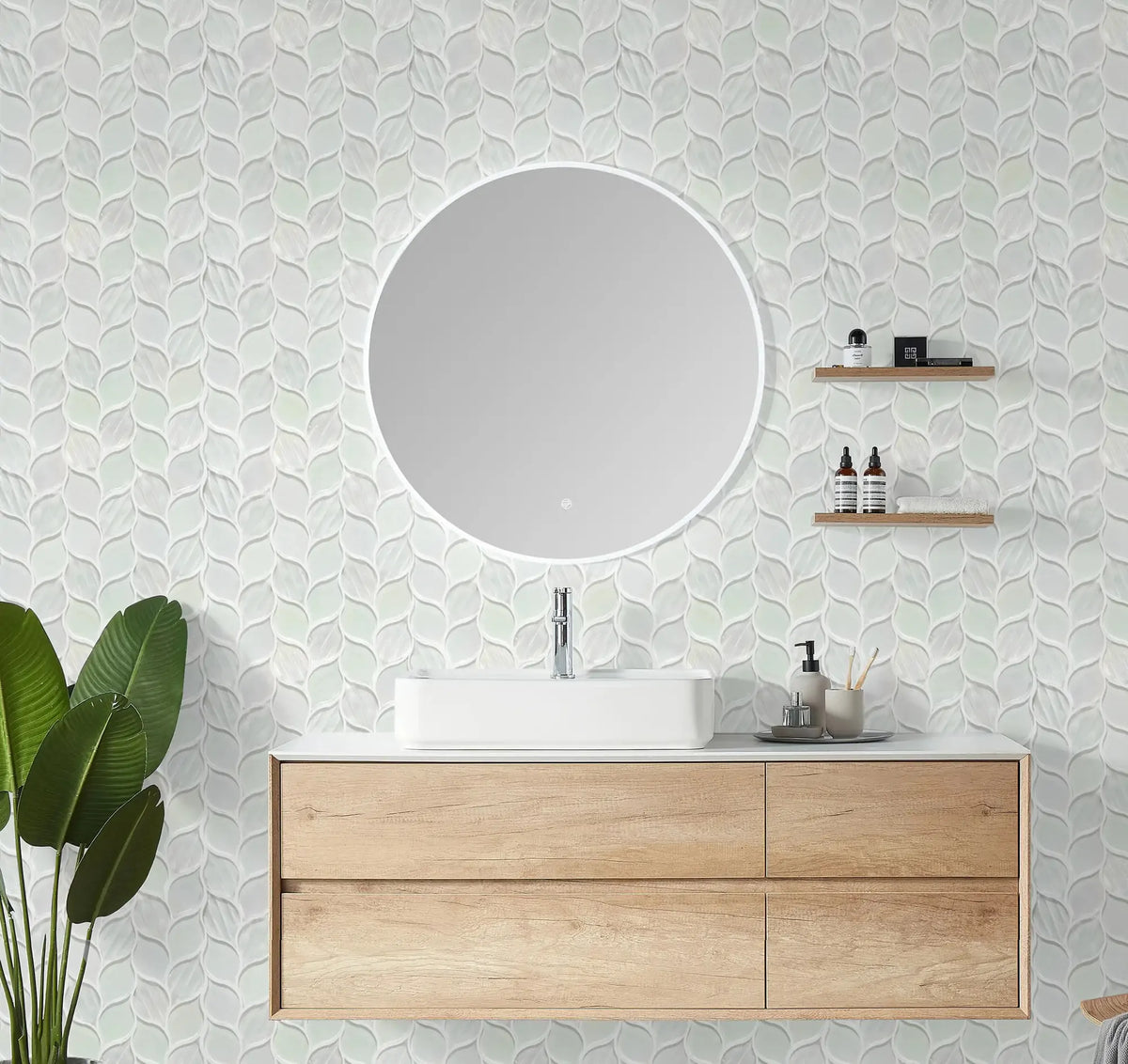 Laser Cut 11"x12" Iridescent Unique Ascending Vine Leaf Design Glass/Stone Mixed Diamond Mosaic Wall Tile( 9.2 sq. ft. /Box )