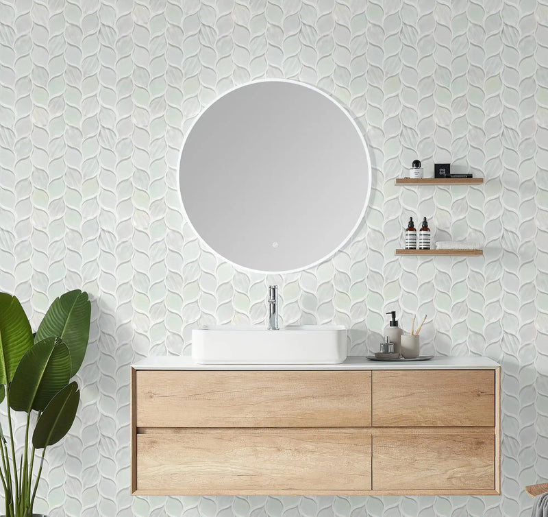 Laser Cut 11"x12" Iridescent Unique Ascending Vine Leaf Design Glass/Stone Mixed Diamond Mosaic Wall Tile( 9.2 sq. ft. /Box )