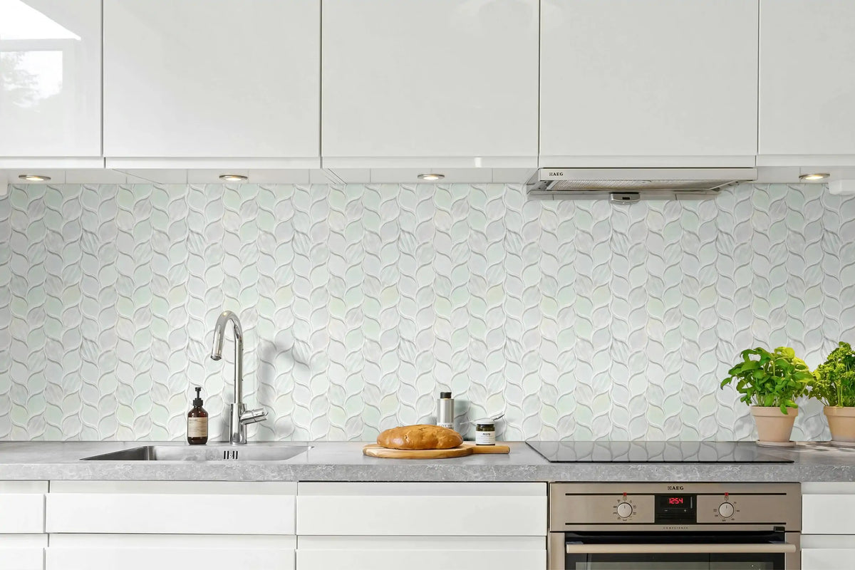 Laser Cut 11"x12" Iridescent Unique Ascending Vine Leaf Design Glass/Stone Mixed Diamond Mosaic Wall Tile( 9.2 sq. ft. /Box )