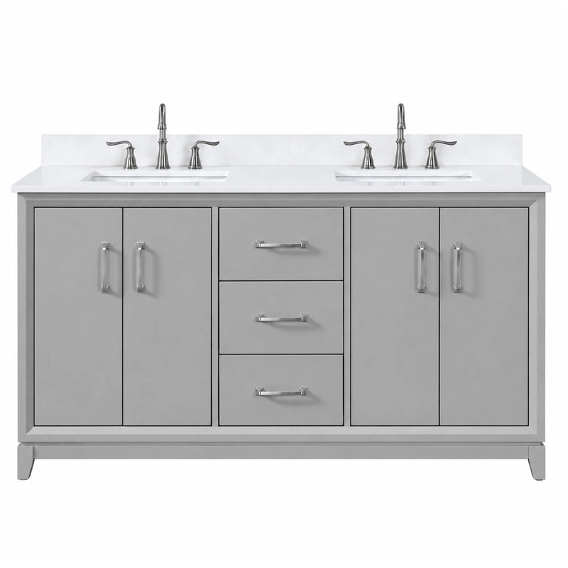 Luton 60" Vanity in Gray with Snow White Quartz Top