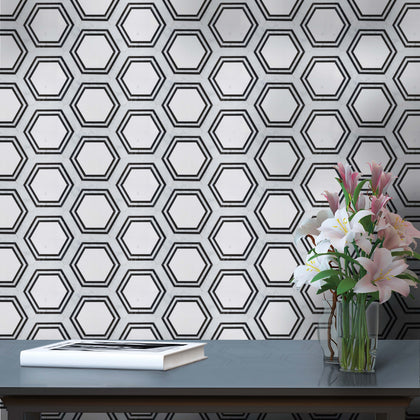 Black & White Hexagon 16-in x 14-in Polished Waterjet Mosaic Floor and Wall Tile( 7.8 sq. ft. /Box )