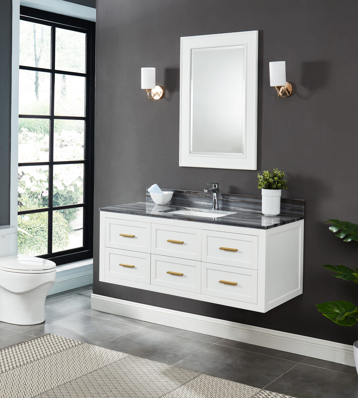 Ralph 48" Wall Mounted Vanity with Palissandro Blue Marble Top