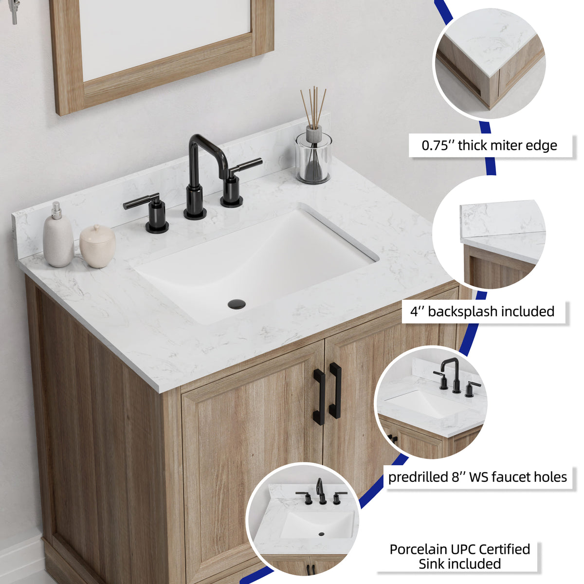 Retford 30" Vanity Family Set with Engineered Marble Top