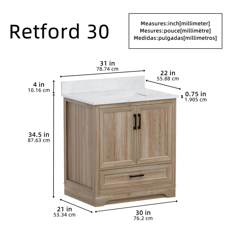 Retford 30" Vanity Family Set with Engineered Marble Top