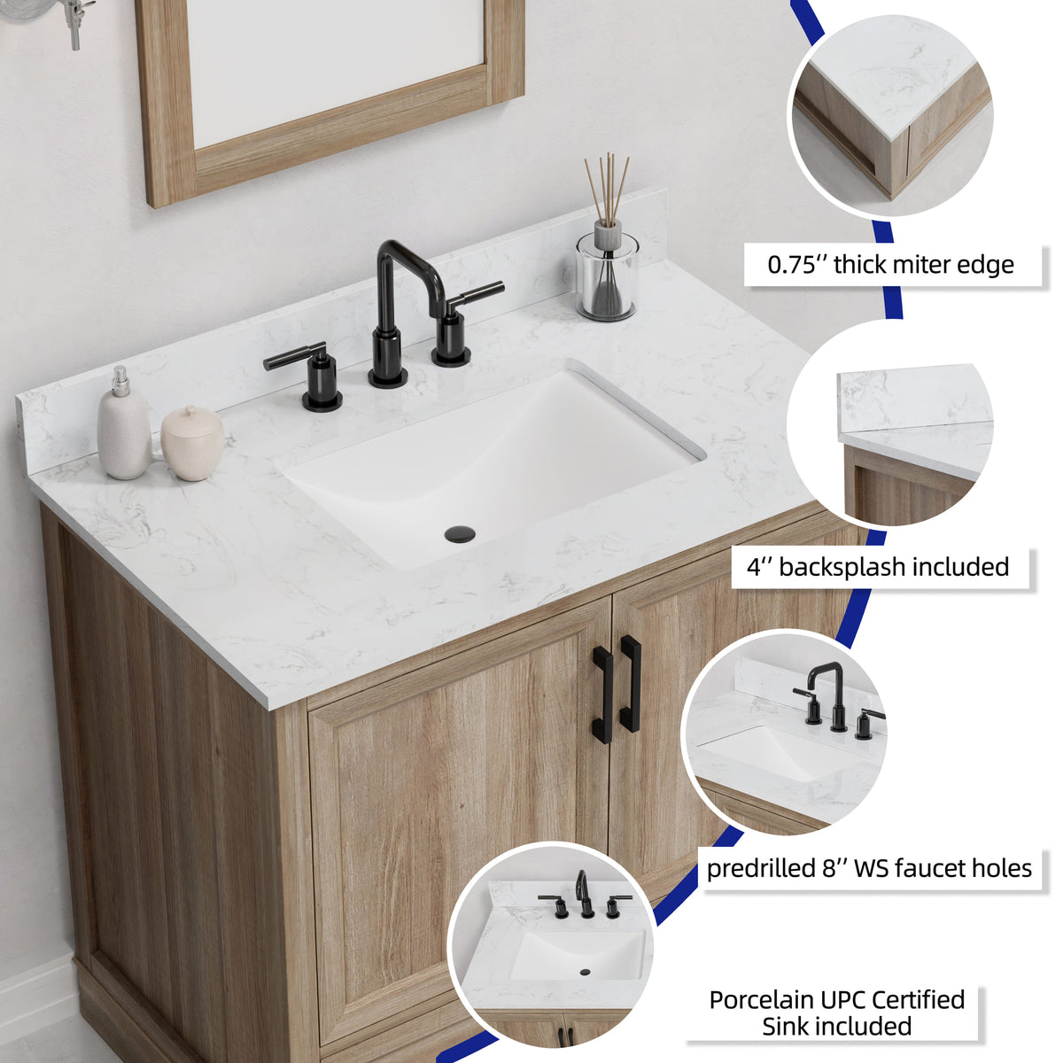 Retford 36" Vanity Family Set with Engineered Marble Top