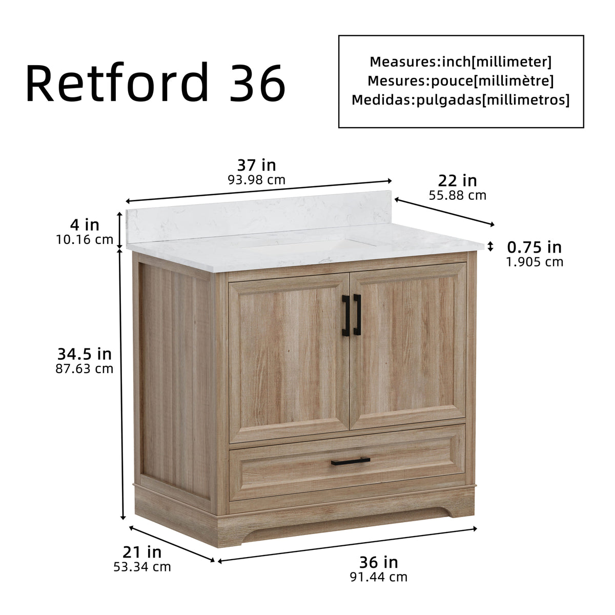 Retford 36" Vanity Family Set with Engineered Marble Top