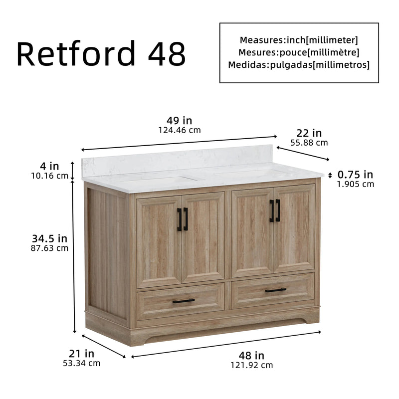 Retford 48" Vanity Family Set with Engineered Marble Top