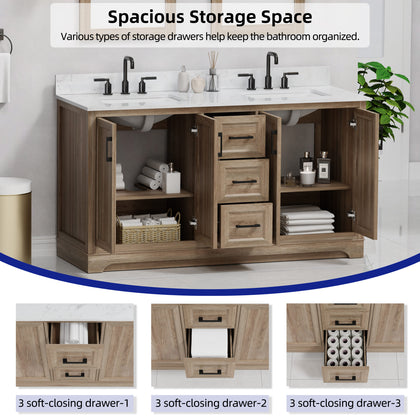Retford 60" Vanity Family Set with Engineered Marble Top
