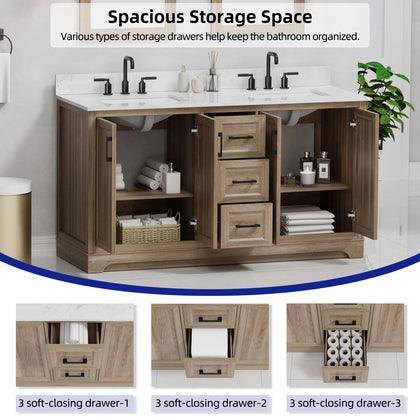 Retford 60" Vanity Family Set with Engineered Marble Top