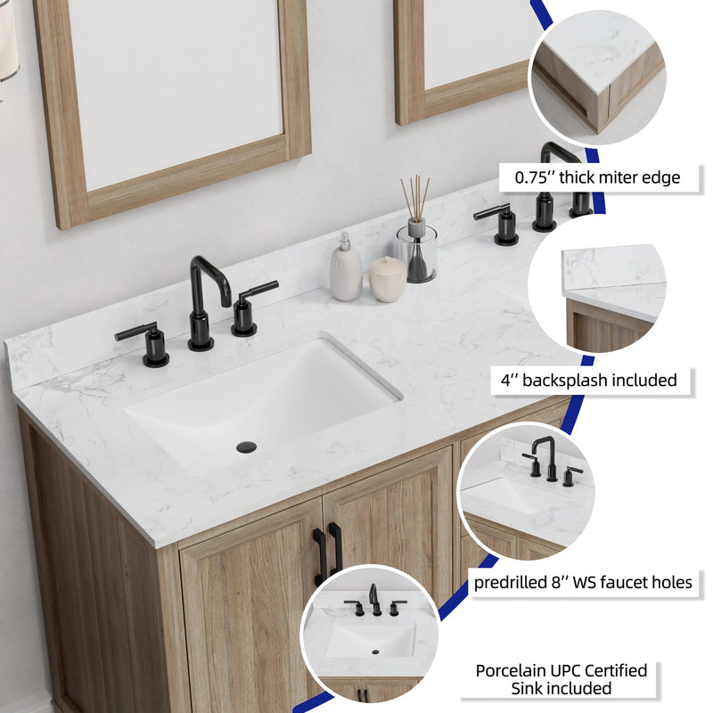 Retford 60" Vanity Family Set with Engineered Marble Top