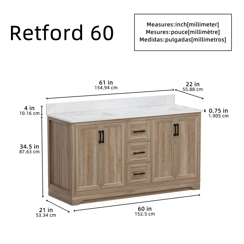 Retford 60" Vanity Family Set with Engineered Marble Top