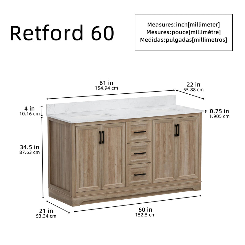 Retford 60" Vanity Family Set with Engineered Marble Top