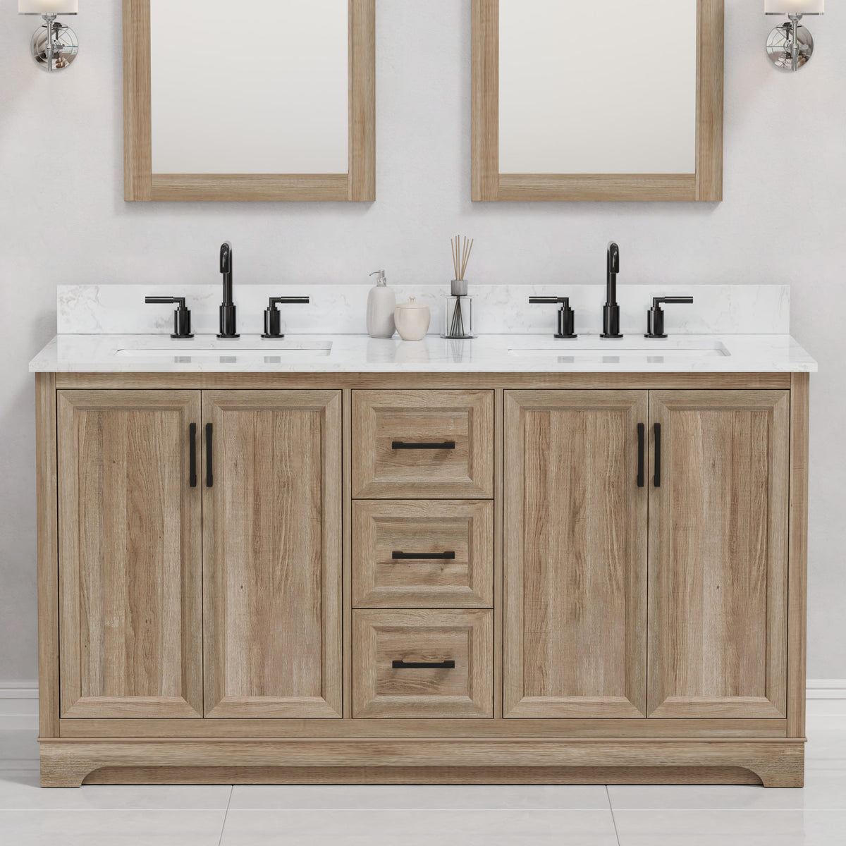 Retford 60" Vanity Family Set with Engineered Marble Top