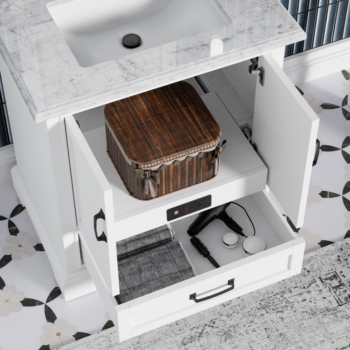 Rhoda 30" Vanity Set with Luxurious Carrara Marble Top