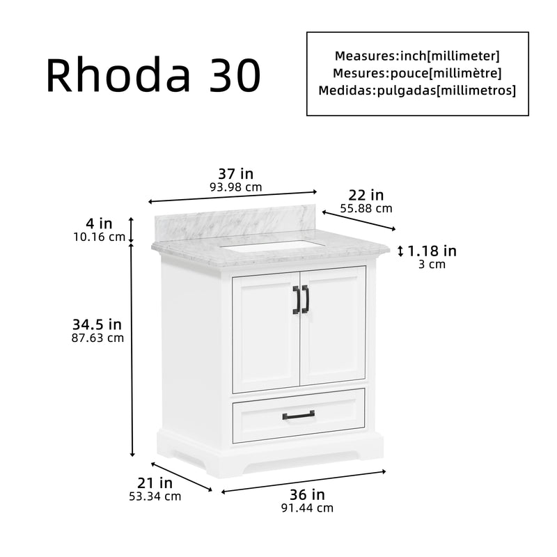 Rhoda 30" Vanity Set with Luxurious Carrara Marble Top