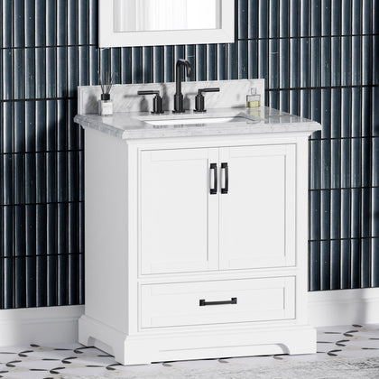 Rhoda 30" Vanity Set with Luxurious Carrara Marble Top