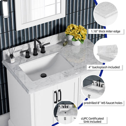 Rhoda 36" Vanity Set with Luxurious Carrara Marble Top