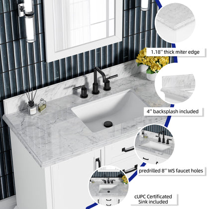 Rhoda 48" Vanity Set with Luxurious Carrara Marble Top