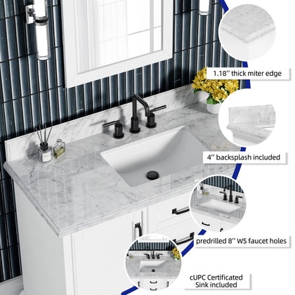 Rhoda 48" Vanity Set with Luxurious Carrara Marble Top
