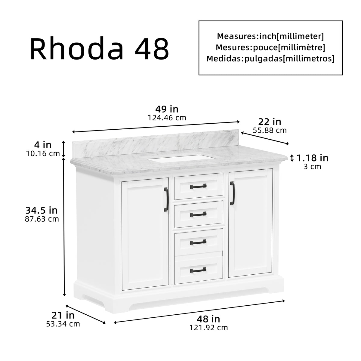 Rhoda 48" Vanity Set with Luxurious Carrara Marble Top