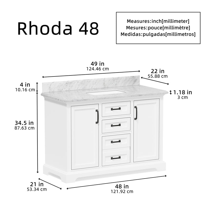 Rhoda 48" Vanity Set with Luxurious Carrara Marble Top