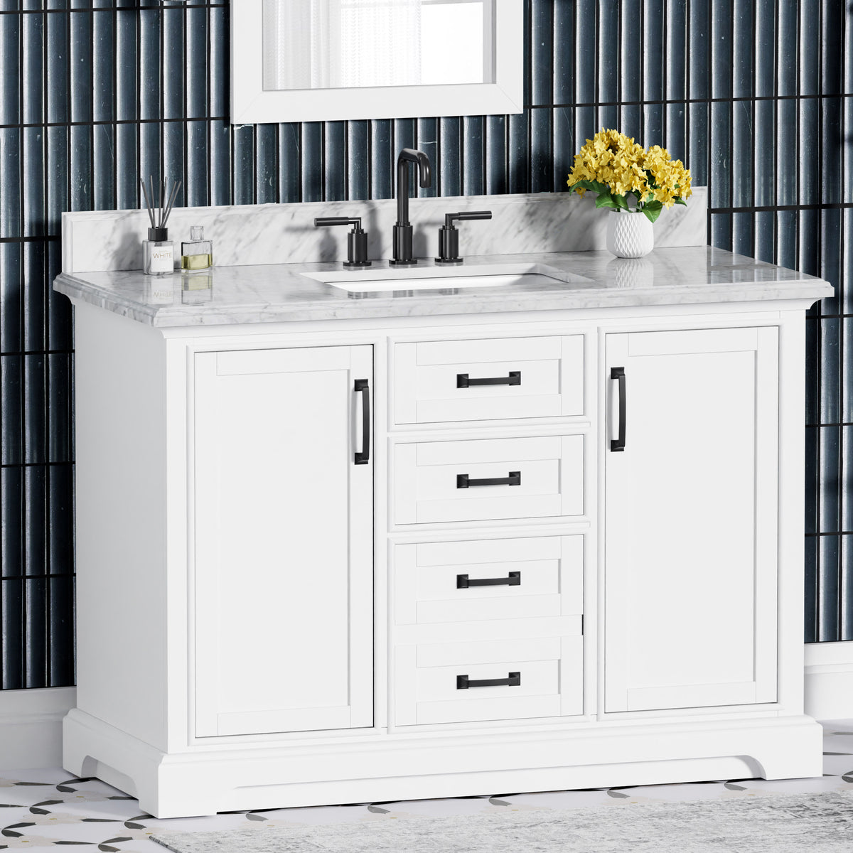 Rhoda 48" Vanity Set with Luxurious Carrara Marble Top