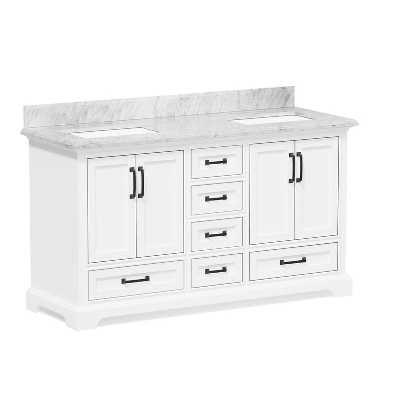 Rhoda 60" Vanity Set with Luxurious Carrara Marble Top