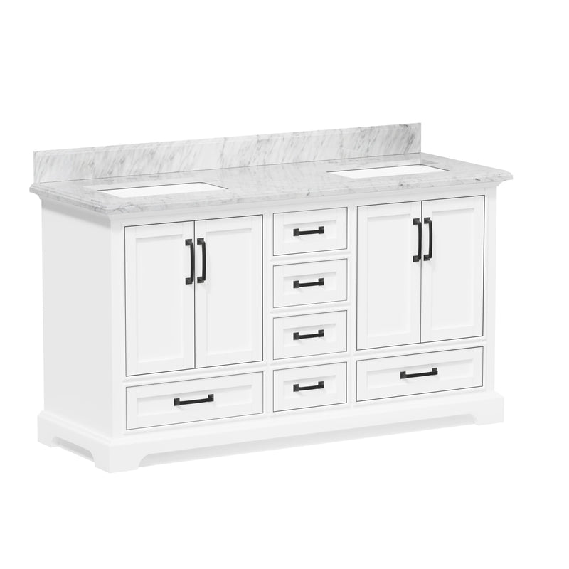 Rhoda 60" Vanity Set with Luxurious Carrara Marble Top