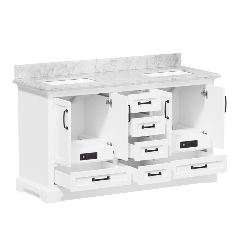 Rhoda 60" Vanity Set with Luxurious Carrara Marble Top