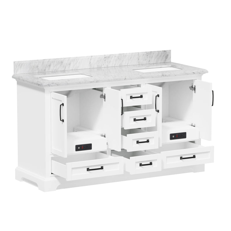 Rhoda 60" Vanity Set with Luxurious Carrara Marble Top