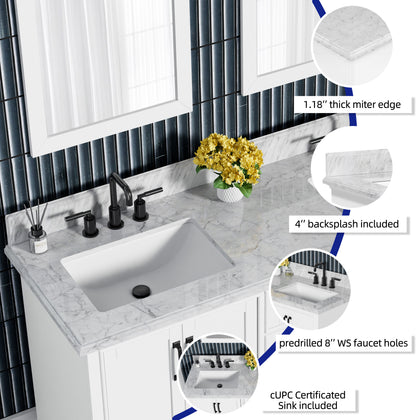 Rhoda 60" Vanity Set with Luxurious Carrara Marble Top