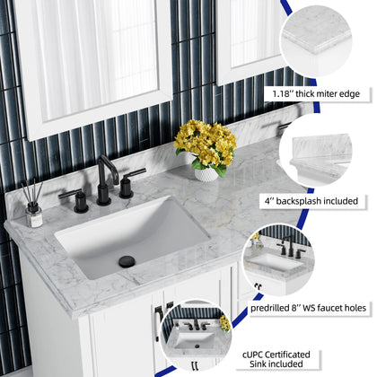 Rhoda 60" Vanity Set with Luxurious Carrara Marble Top