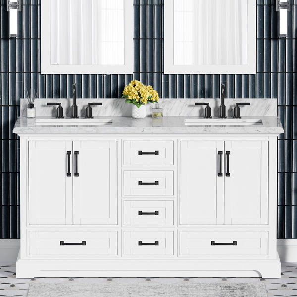 Rhoda 60" Vanity Set with Luxurious Carrara Marble Top