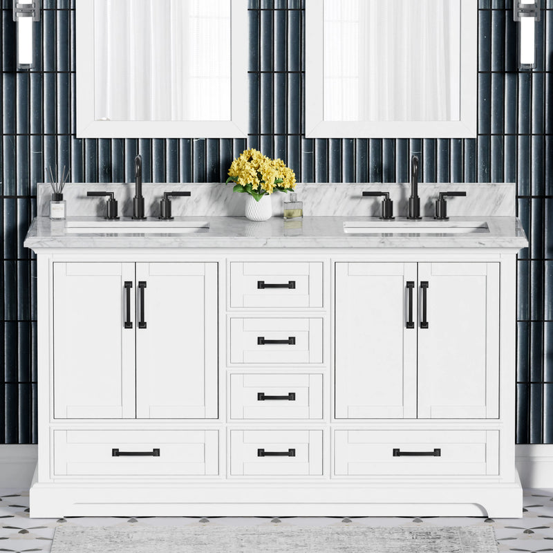 Rhoda 60" Vanity Set with Luxurious Carrara Marble Top
