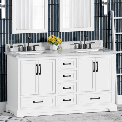 Rhoda 60" Vanity Set with Luxurious Carrara Marble Top