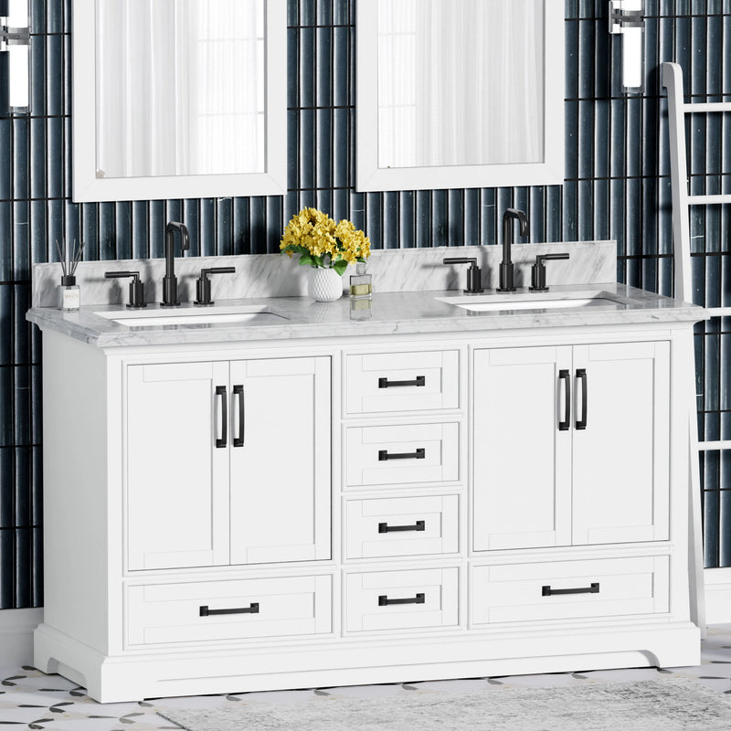 Rhoda 60" Vanity Set with Luxurious Carrara Marble Top