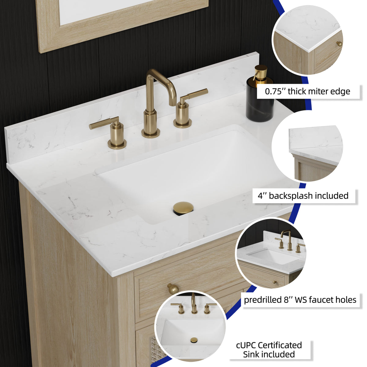 Ronnie 30" Vanity Set with White Carrara Quartz Top