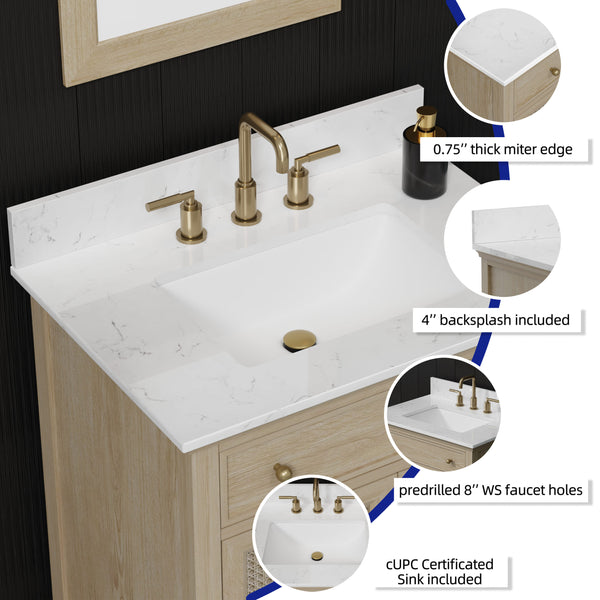 Ronnie 30" Vanity Set with White Carrara Quartz Top