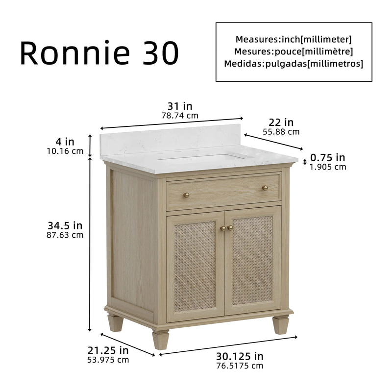 Ronnie 30" Vanity Set with White Carrara Quartz Top