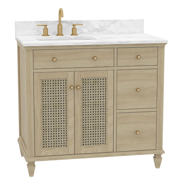 36" Ronnie Vanity Set with White Carrara Quartz Top