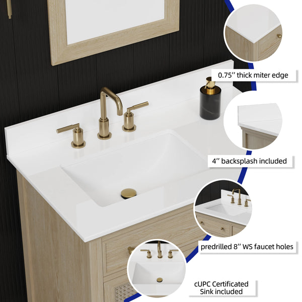 Ronnie 36" Vanity Set with Pure White Quartz Countertop