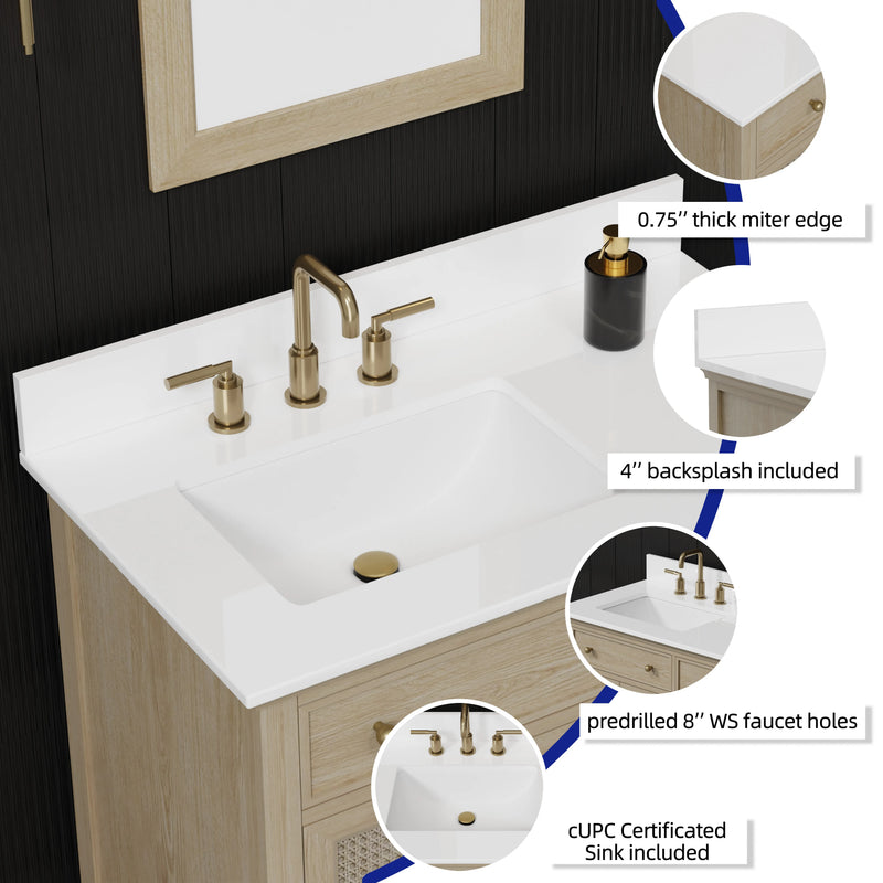 Ronnie 36" Vanity Set with Pure White Quartz Countertop