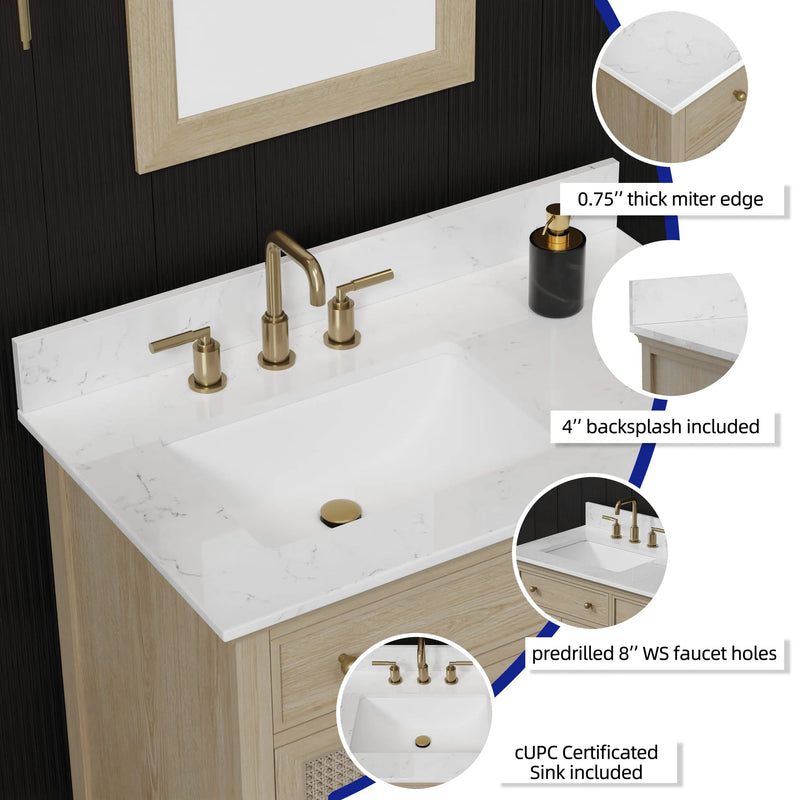 Ronnie 36" Vanity Set with White Carrara Quartz Top