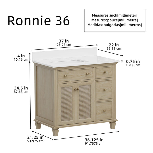 Ronnie 36" Vanity Set with Pure White Quartz Countertop