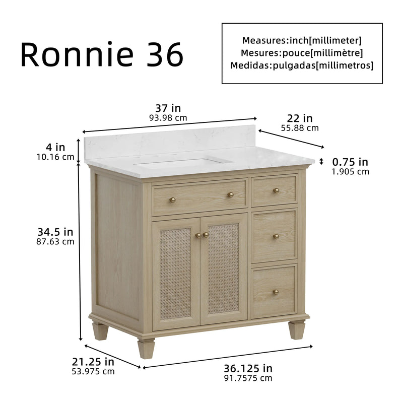 Ronnie 36" Vanity Set with White Carrara Quartz Top