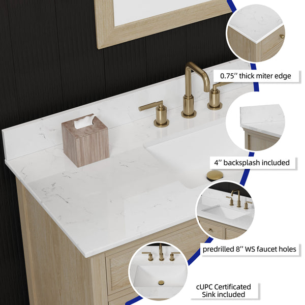 Ronnie 48" Vanity Set with White Carrara Quartz Top