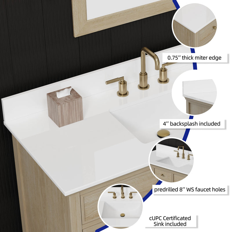 Ronnie 48" Vanity Set with Pure White Quartz Countertop