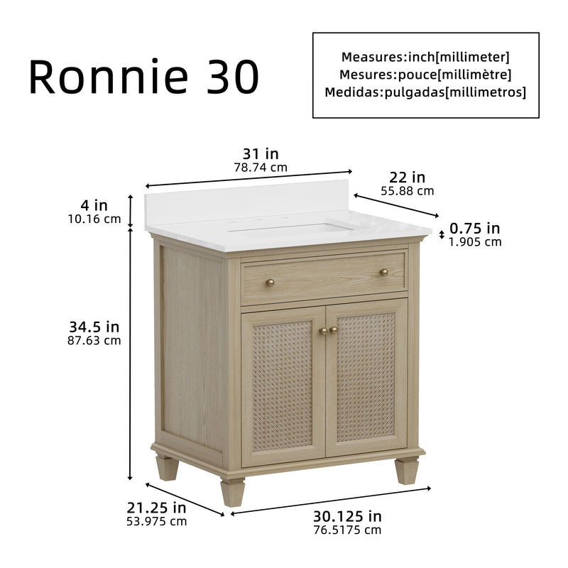 Ronnie 30" Vanity Set with Pure White Quartz Countertop